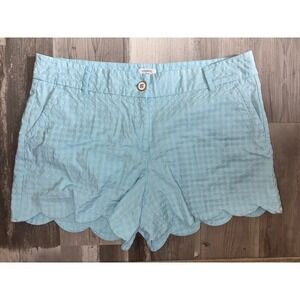 Crown & Ivy Shorts Women Light Blue Scalloped Hem Seersucker Textured 12